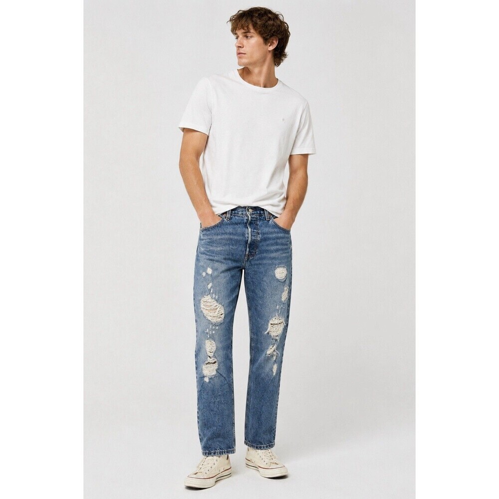 Levi's 501 Jeans Button Fly Straight Blue Med Wash Distressed S110783 Size 32x26